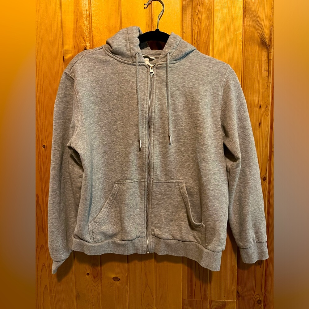 H&M women’s gray hoodie sweatshirt, full zip-up